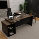Ver imagem 5 de Conjunto 2 Peças Mesa em L com 3 Gavetas e Cadeira Ergonômica 190cm Netflex Nogal/Preto