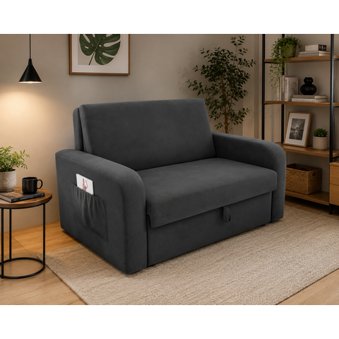 Sofá Cama Daiane 2 Lugares com Baú Suede Cinza Matrix