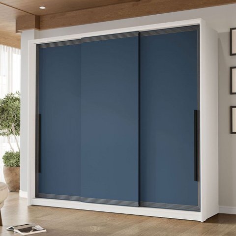 Guarda-roupa Casal Valência 3 Portas 4 Gavetas Branco/azul - Politorno