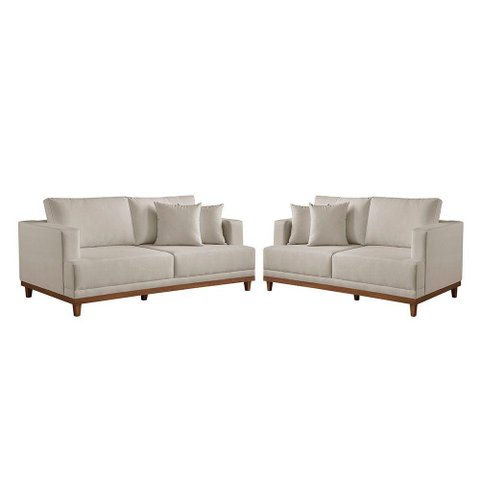 Conjunto Sofás 2 e 3 Lugares Estofados M-175 Veludo Martins Creme