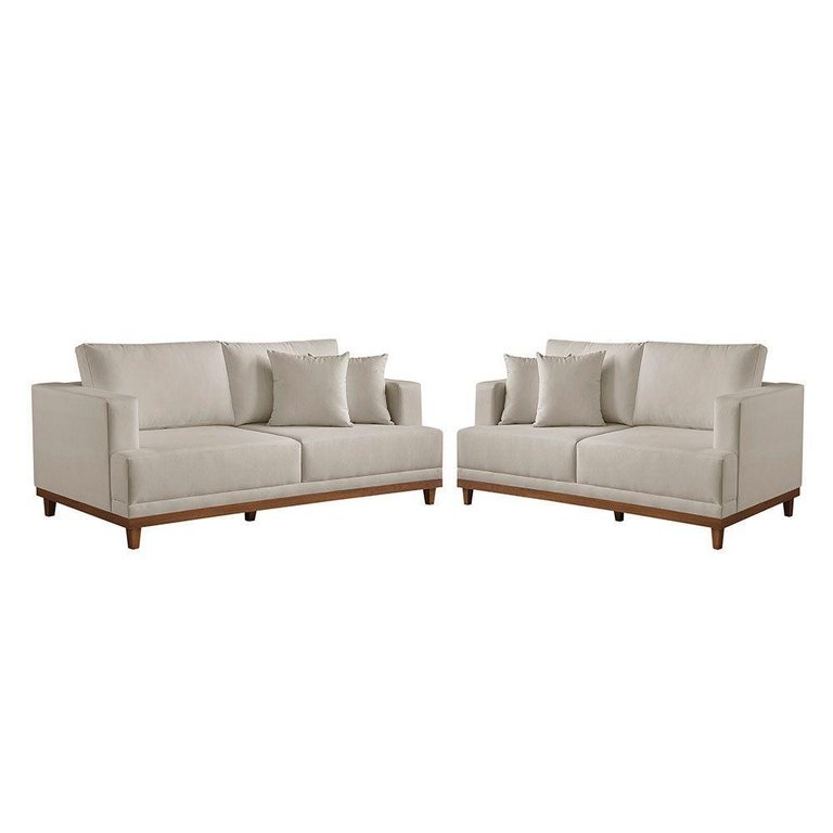 Conjunto Sofás 2 e 3 Lugares Estofados M-175 Veludo Martins Creme