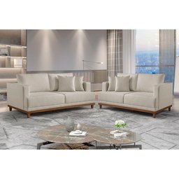 Conjunto Sofás 2 e 3 Lugares Estofados M-175 Veludo Martins Creme - 2
