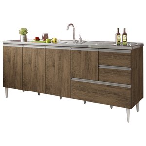 Balcão para Pia de 2,00 Mt Maceió com Gavetão Castanho Puxador Aluminio