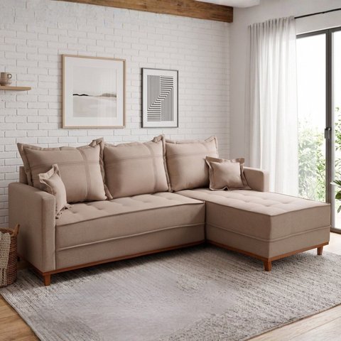 Sofá 3 Lugares Onix com Chaise Lado Direito 230cm em Linho
