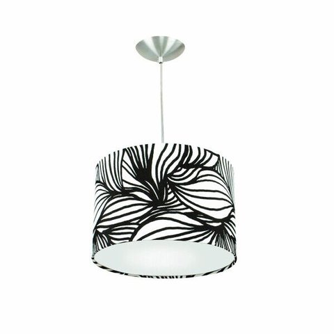 Lustre Cúpula Pendente Dome Estampado Folha Preto/Branco