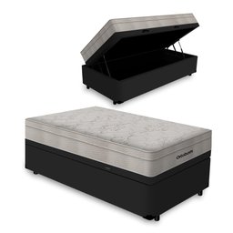 Cama Box Baú Solteiro Preta + Colchão Molas Ensacadas Ortobom Airtech Springpocket - 1