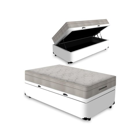 Cama Box Baú Solteiro Branca + Colchão Molas Ensacadas Ortobom Airtech Springpocket