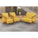 Ver imagem 3 de Conjunto Venus Braços em Madeira Maciça 1 Namoradeira 2 Poltronas Suede Unidecor Amarelo