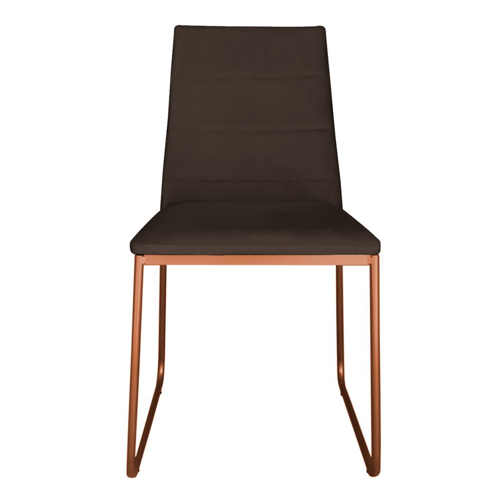 Kit 6 Cadeiras de Jantar Estofada Lille Base Bronze Veludo Marrom - Montanaris Decor - 2