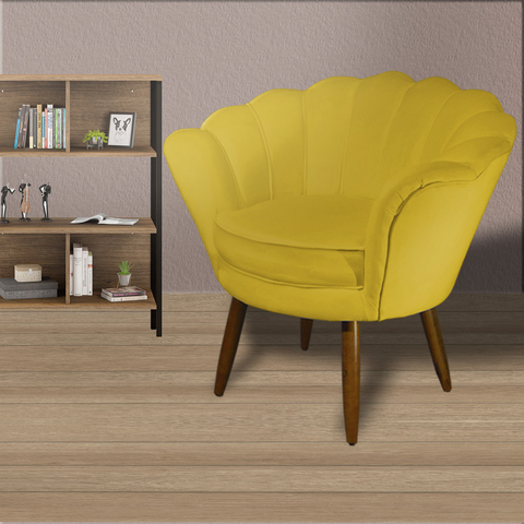 Poltrona Decorativa Estofada Para Salão de Beleza Pétala Suede Amarelo - LM DECOR