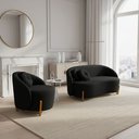 Ver imagem 2 de Conjunto 01 Poltrona + Sofá Curvo Orgânico Amsterdã Bouclê Preto - Montanari's Decor