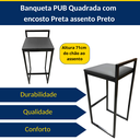 Ver imagem 5 de Kit 6 Banquetas Bar Alta Quadrada Modelo Pub com Encosto Preta Assento Preto