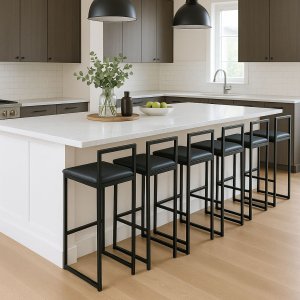 Kit 6 Banquetas Bar Alta Quadrada Modelo Pub com Encosto Preta Assento Preto