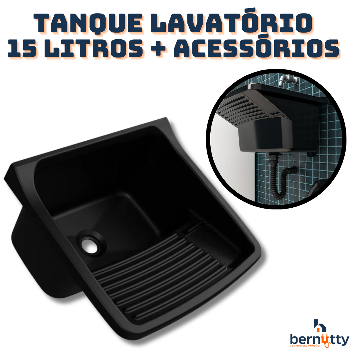 Kit Lavatório Tanque Preto Lavatório Abs 15 Litros com Válvula Sifão e Parafussos para Fixação - 2