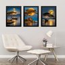 Kit 3 Quadros Artes Paisagens Rio Lua Cheia 45x34cm:moldura Preta - 1