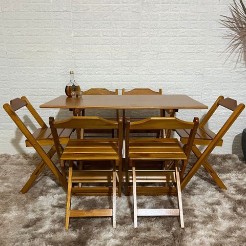 Conjunto Dobrável 120x70 Mesa com 6 Cadeiras Paraná Cor:mel