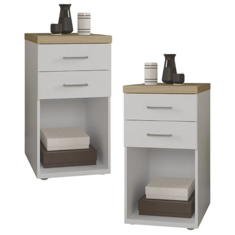 Kit 02 Gaveteiros para Escritório Home Office 2 Gavetas Orly A02 Olmo Branco - Lyam Decor