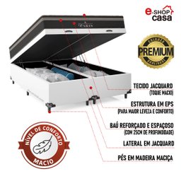 Cama Box Baú Queen Bipartido + Colchão Paris Molas Ensacadas Pocket - 66x158x198cm - Couro - 3