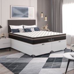 Cama Box Baú Queen Bipartido + Colchão Paris Molas Ensacadas Pocket - 66x158x198cm - Couro - 6
