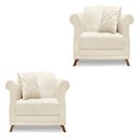 Ver imagem 1 de Kit 2 Poltronas Sala De Estar Linho Natural Pés Castanho