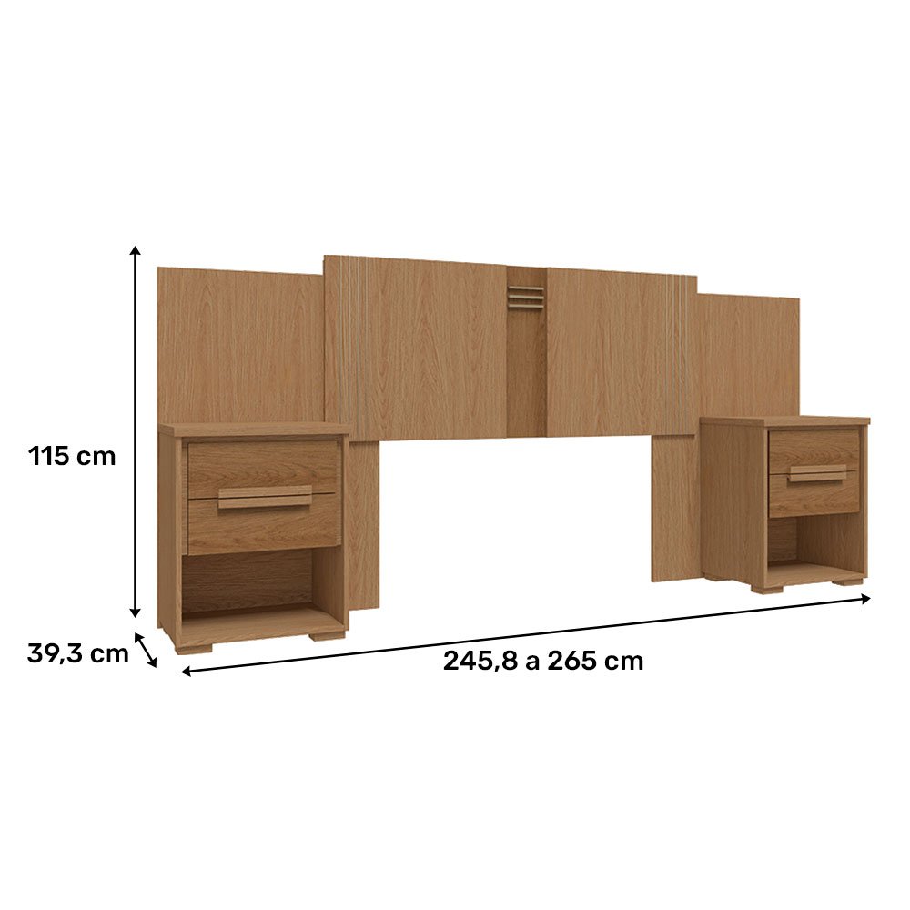 Cabeceira Casal com Mesa de Cabeceira 2 Gavetas Rimo Angra Carvalho/jequitibá - 3