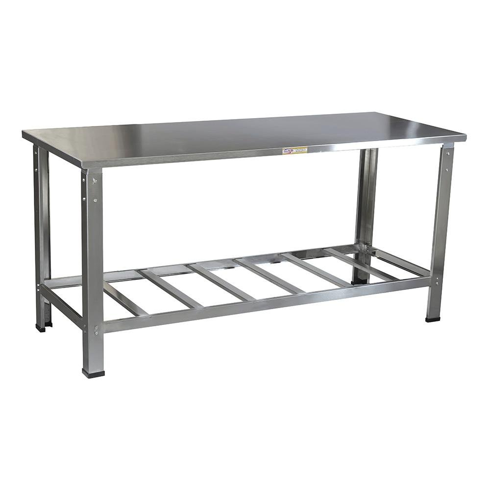 Mesa com Tampo e Pés em Inox 150x70cm com Grade Inferior Cristalaço