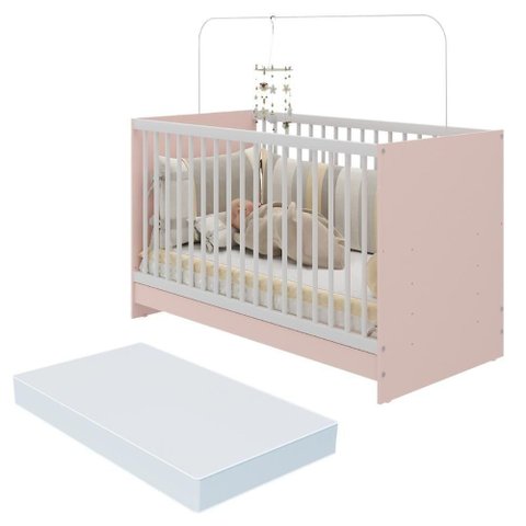Berço 3 em 1 com Colchão Incluso Multimóveis Mp4394 Rosa/branco