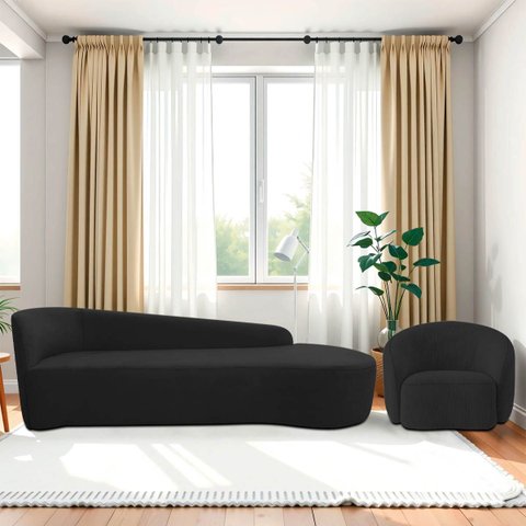 Kit Divã Recamier Orgânico França 250cm Lado Direito e Poltrona Amore Bouclé