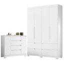 Ver imagem 1 de Guarda Roupa Solteiro Doble 04 Portas e Cômoda Sapateira Atena Branco Flex - Móveis Albatroz