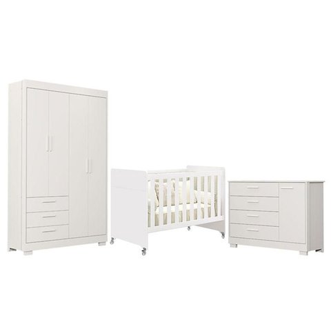 Quarto de Bebê Zaki e Berço Americano Evolution 4 em 1 Branco Acetinado - Reller