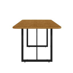 Mesa Cozinha Jantar Estrutura Preto Fosco Tampo Madeira 190 X 60 com Bancos Estilo Industrial - 2