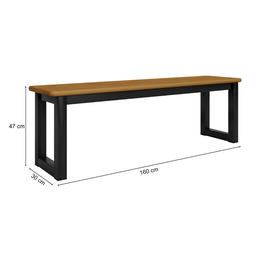Mesa Cozinha Jantar Estrutura Preto Fosco Tampo Madeira 190 X 60 com Bancos Estilo Industrial - 7