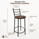 Ver imagem 3 de Banqueta Alta Industrial Estofada Londres Cor: Preto/Marrom - Kmj