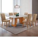 Ver imagem 1 de Mesa de Jantar Carolina 180cm Tampo MDF Vidro Canto Copo com 6 Cadeiras Lisa