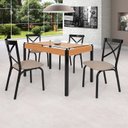 Ver imagem 1 de Conjunto Sala de Jantar Mesa 120cm x 77cm Tampo Vidro com 4 Cadeiras Karina Preto/Fosco/Bege