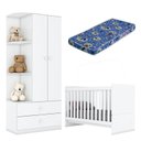 Ver imagem 1 de Berço Nacional e Guarda Roupa Infantil Labirinto Branco Brilho com Colchão Ortobom - Henn