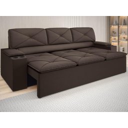 Sofá com Porta Copos Retrátil e Reclinável Pop 2,05m Velosuede Chocolate - Netsofas - 1