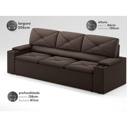 Sofá com Porta Copos Retrátil e Reclinável Pop 2,05m Velosuede Chocolate - Netsofas - 2