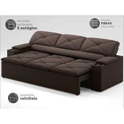 Sofá com Porta Copos Retrátil e Reclinável Pop 2,05m Velosuede Chocolate - Netsofas - 3