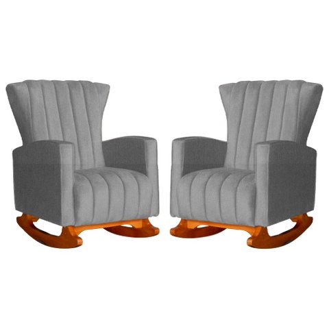 Kit 2 Poltronas Estofada Balanço Melinda Suede Cinza