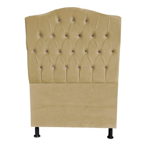 Cabeceira de Cama Box Princesa Solteiro 90 Cm Botão Strass Suede Bege do Lar Móveis