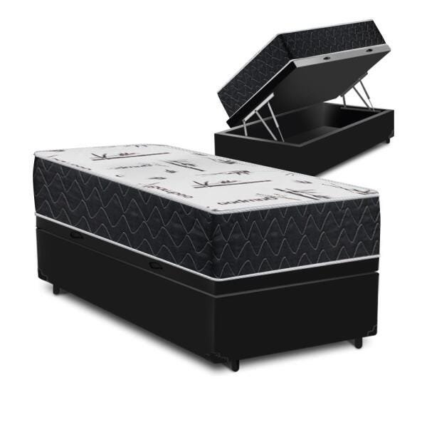 Cama Box Baú Solteiro Preta + Colchão de Espuma D33 Comfort Prime Comfort Maxx 88x188x72cm - 1
