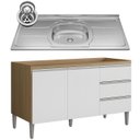 Ver imagem 1 de Balcão de Cozinha com Pia Inox 120cm Andréia Amêndoa/branco - Ajl Móveis