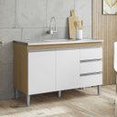 Ver imagem 2 de Balcão de Cozinha com Pia Inox 120cm Andréia Amêndoa/branco - Ajl Móveis