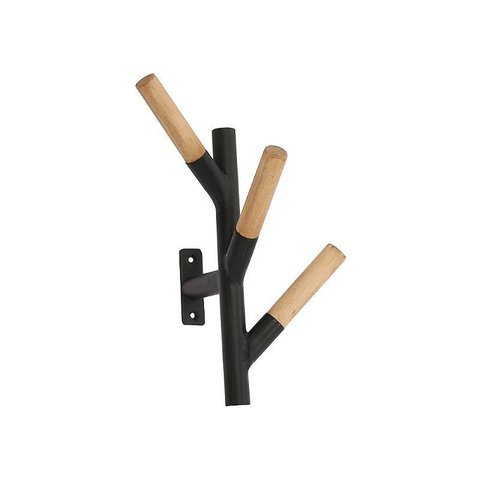 Cabideiro de Parede em Metal e Madeira Natural e Preto