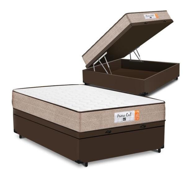 Cama Box Baú Casal Marrom + Colchão Molas Superlastic Comfort Prime Coil Crystal  - 1