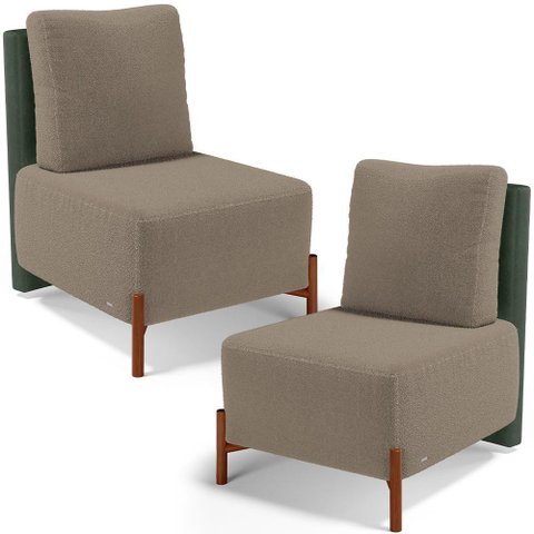 Kit 02 Poltronas Decorativas Sala de Estar Living Hungria L02 Couríssimo Verde Bouclê Bege - Lyam