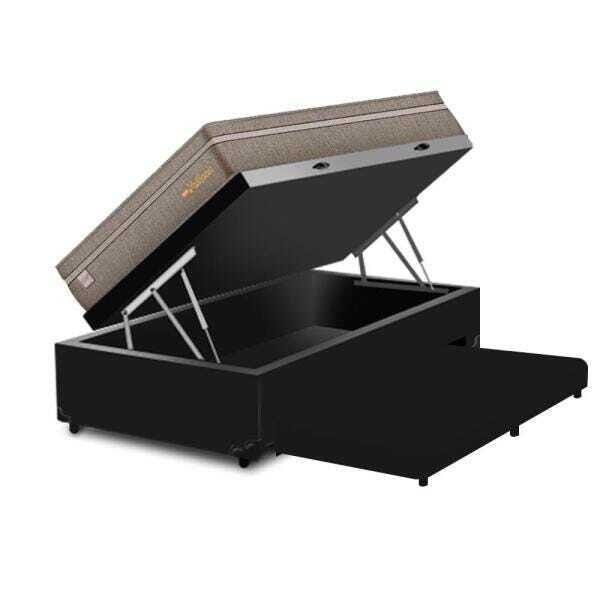 Cama Box Baú e Auxiliar Solteiro Preta + Colchão Mola Superlastic Plumatex - Valencia - - 4