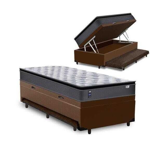 Cama Box Baú e Auxiliar Solteiro Marrom + Colchão de Molas Ensacadas - Sealy - Starck - - 1