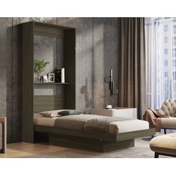 Cama Solteiro Articulada de Parede Multifuncional Prateleira e Cama:castanho - 1
